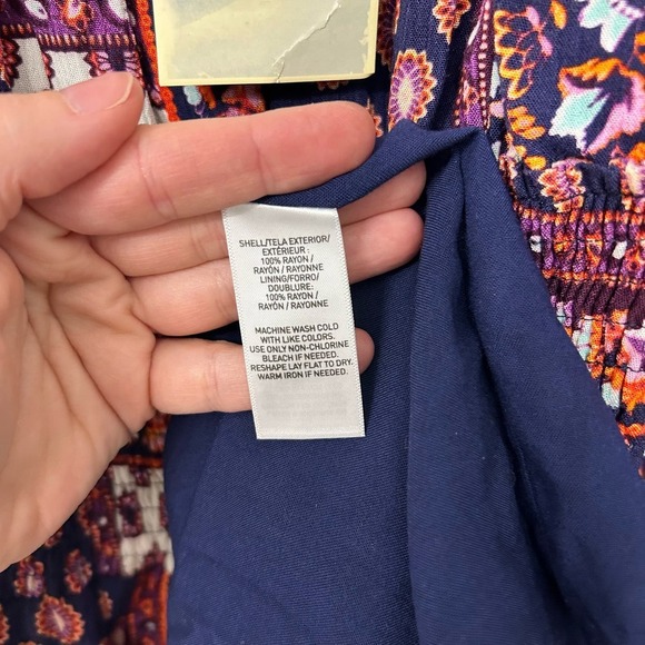 Womens Off Shoulder Dress Large Boho Smocking Flowy Floral Bloomcore Lightweight - Picture 9 of 13